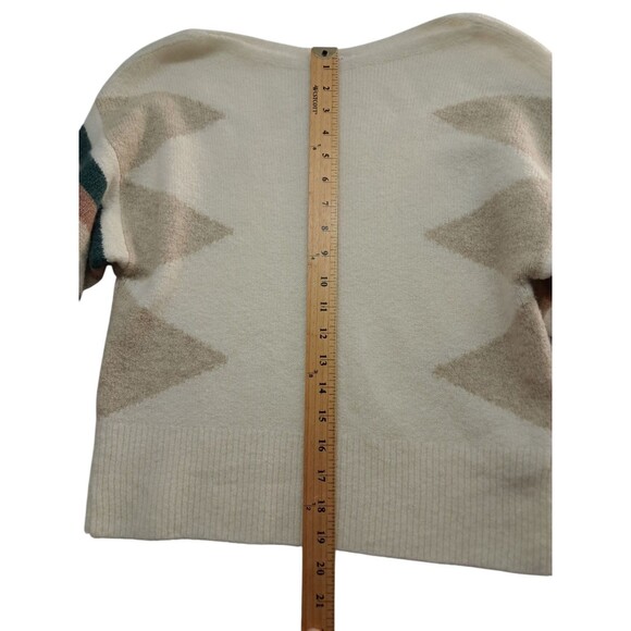 Madewell Sweater Cream Crop Wool Alpaca Boat Neck Striped Sleeve Geo Women's XS - Picture 11 of 11